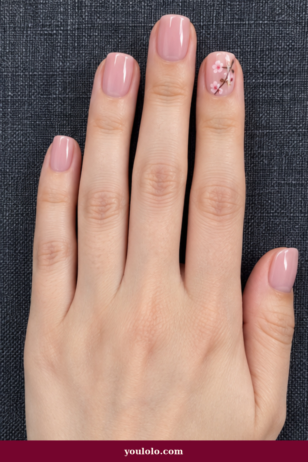 Blush Branch on Short Squoval Cherry Blossom Nails idea