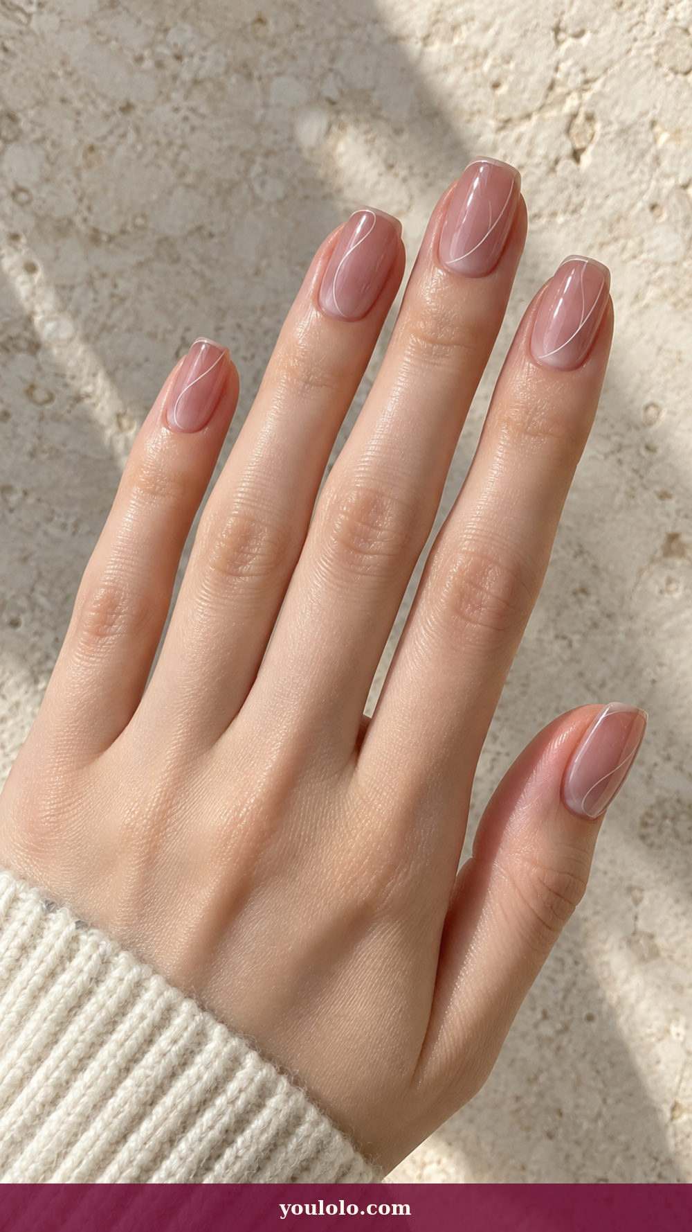 Douyin Nails idea 1: Blush Quartz Window on a realistic feminine hand