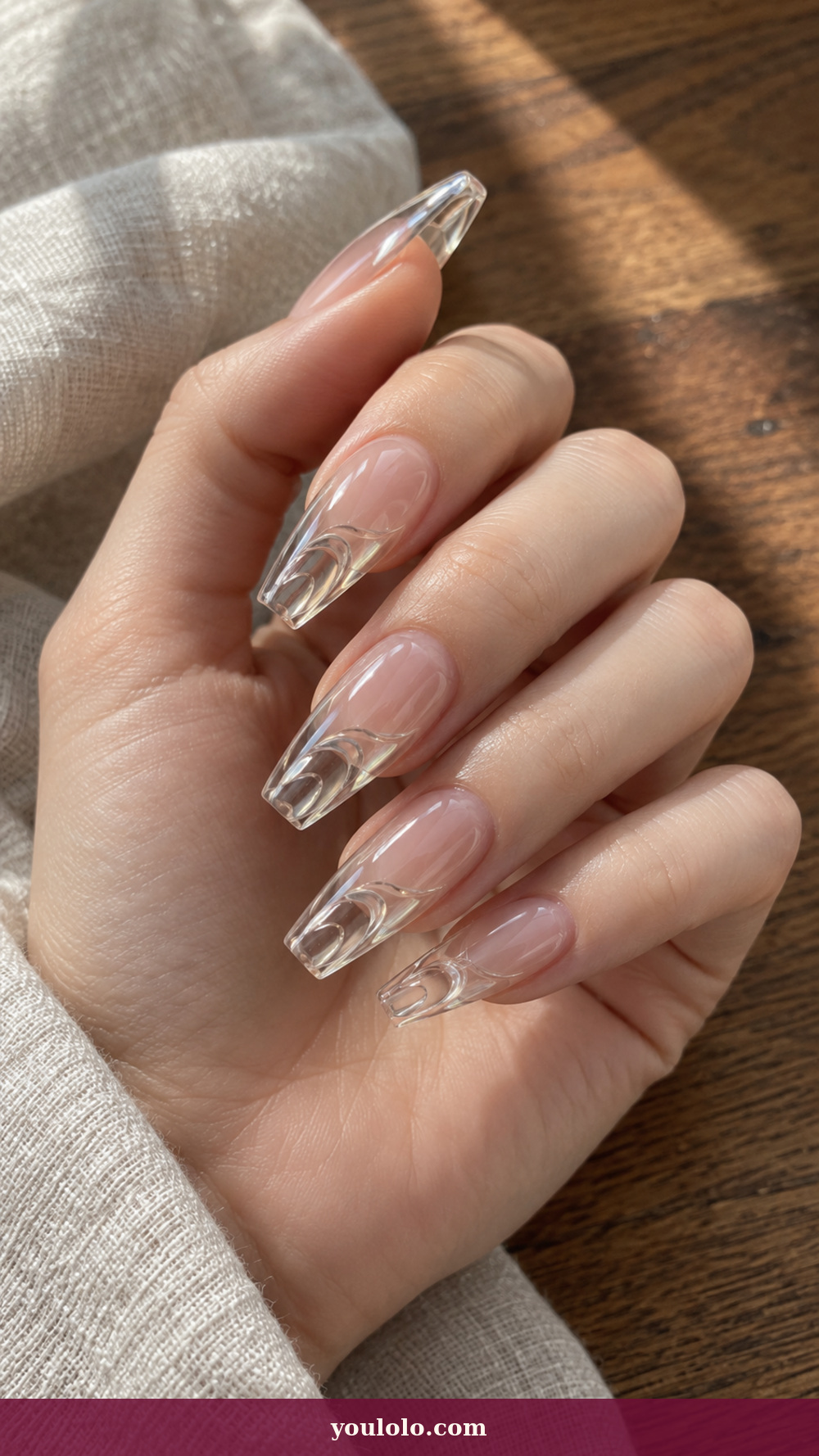 Acrylic Nails Ideas idea 1: Clear Architectural Tunnels on a realistic feminine hand