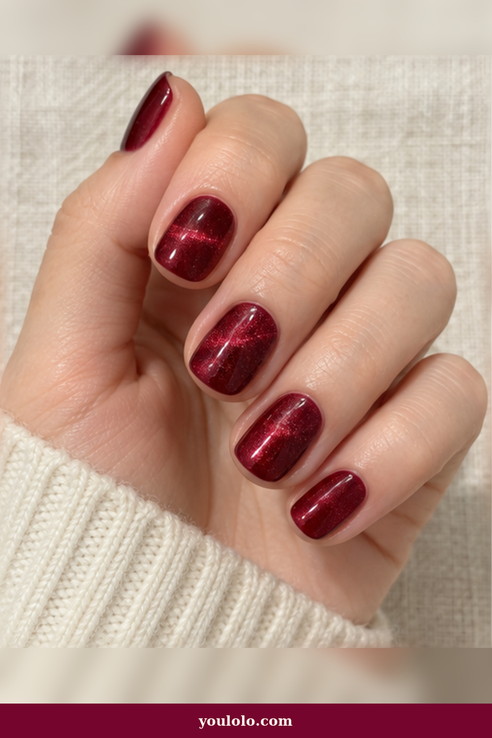 Cranberry Velvet on Short Squoval Christmas Nails Short idea