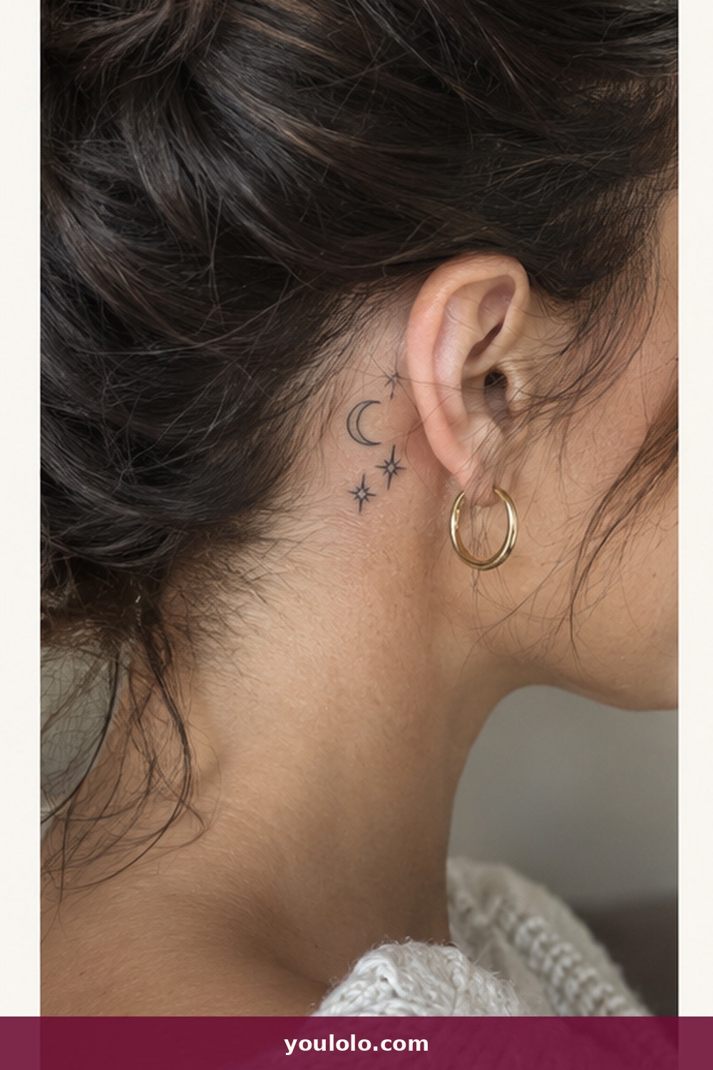 Crescent Moon and Stars — idea 1 from Behind the Ear Tattoos for Women