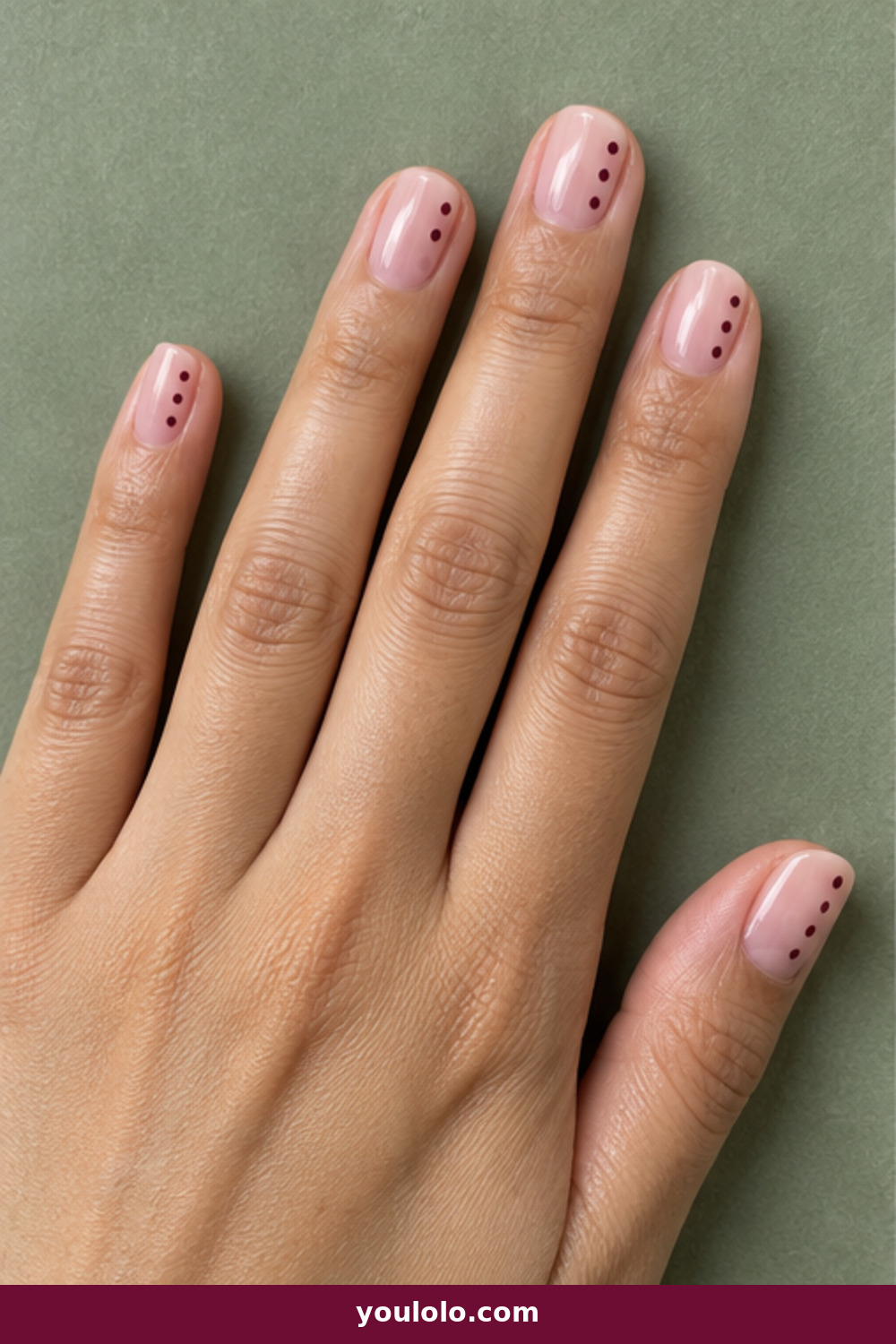 Pink Polka Dot Nails idea 1: Oxblood Side Dots