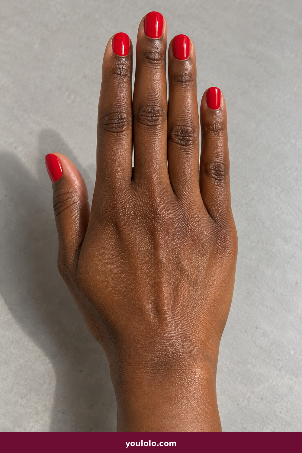 Short Nails Inspo idea 1: Tomato Red Round, very short rounded nails in bright tomato-red cream