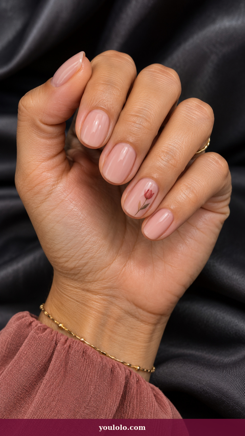 Simple Spring Nails idea 1: Tulip Shadow on a realistic feminine hand