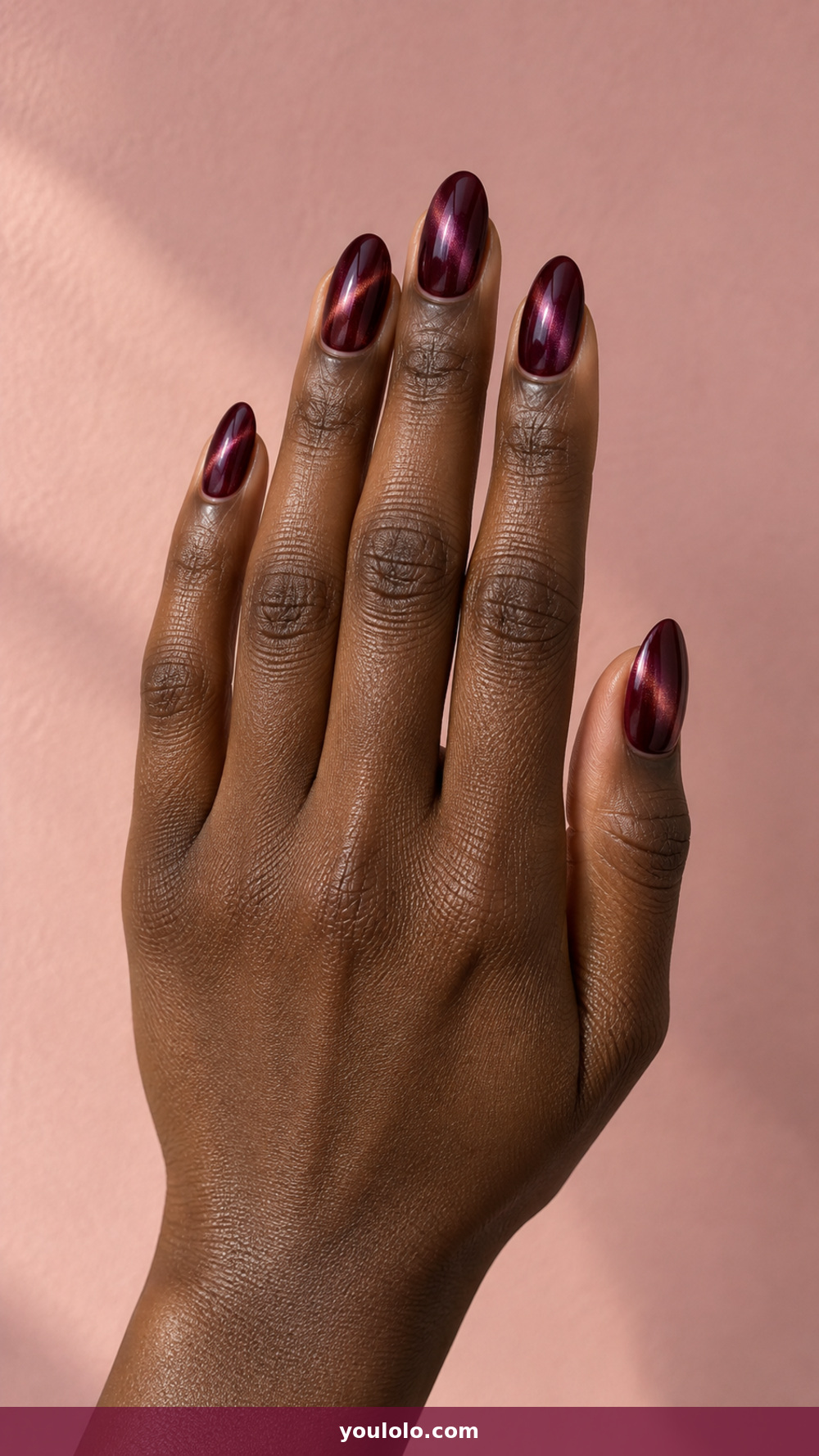 Sparkly Nails idea 2: Burgundy Velvet Beam in a realistic fall manicure