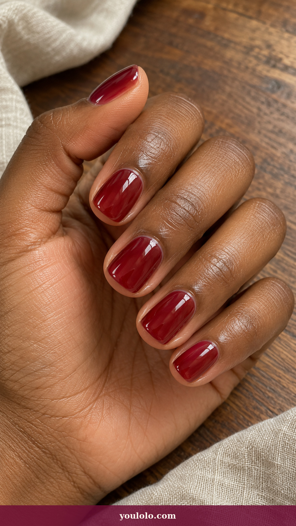 Italy Nails idea 2: Campari Glass Red on a realistic feminine hand