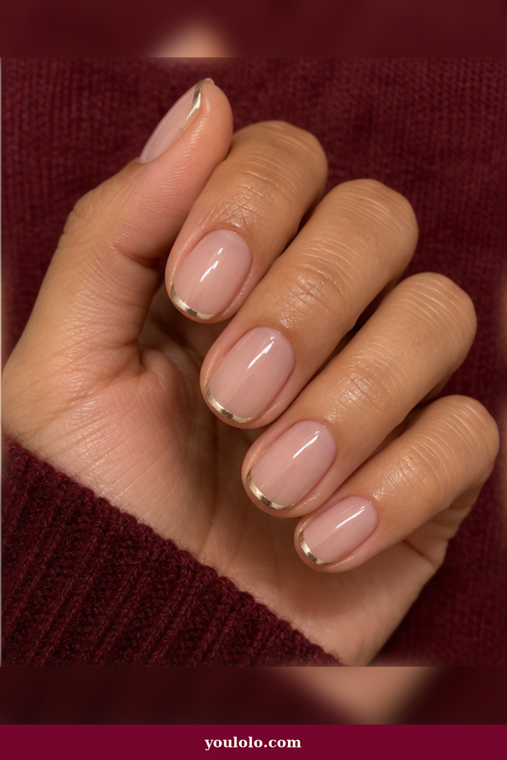 Champagne Micro-French Christmas Nails Short idea