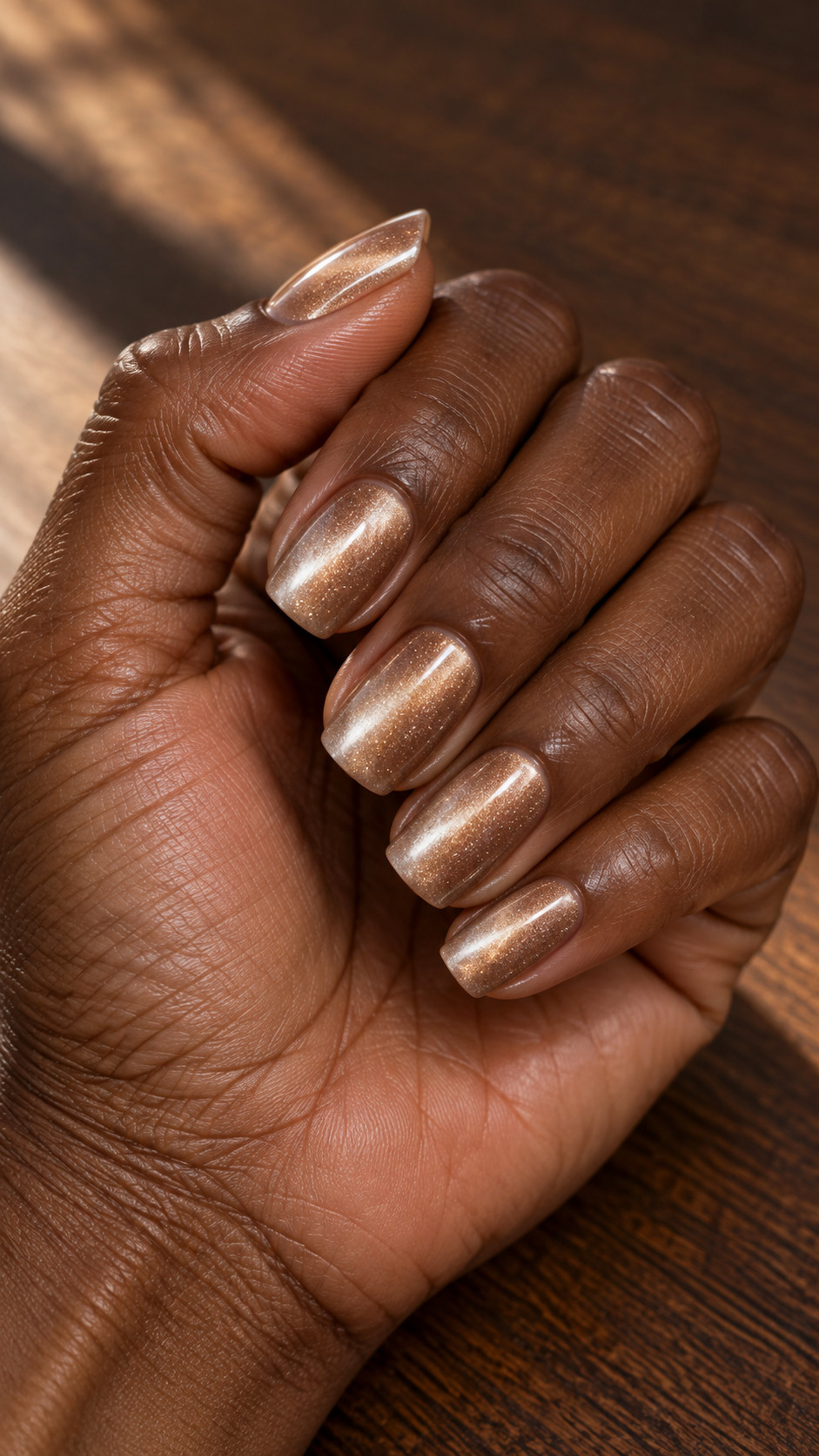 Velvet Nails idea 2: Champagne Velvet manicure on a realistic feminine hand