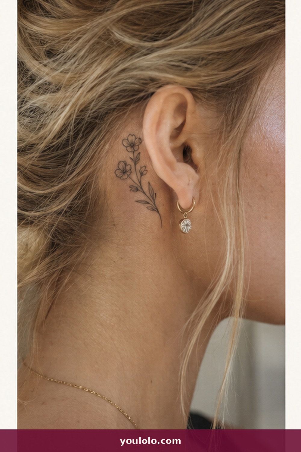 Curved Wildflower Sprig — idea 2 from Behind the Ear Tattoos for Women