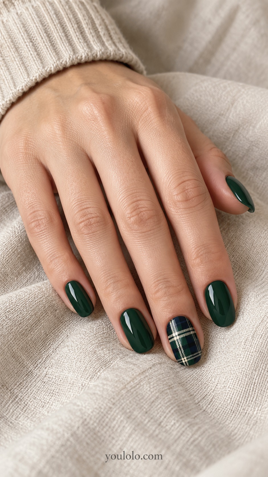 fall plaid nails — Forest Tartan Accent