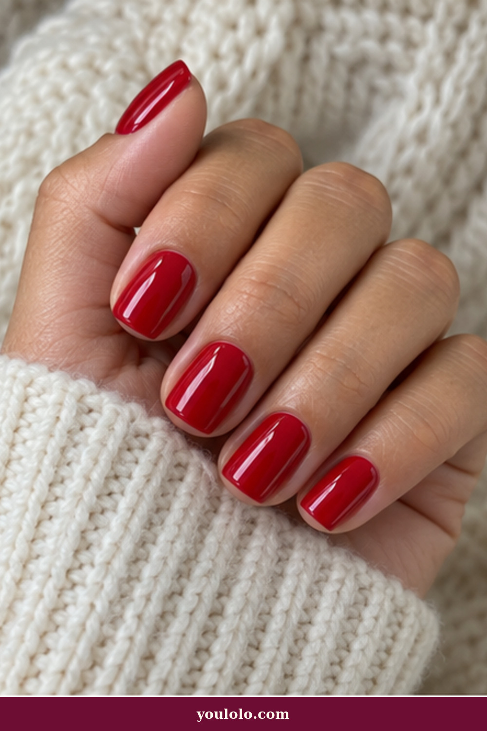 Squoval Nails idea 2: Glossy Cherry Red