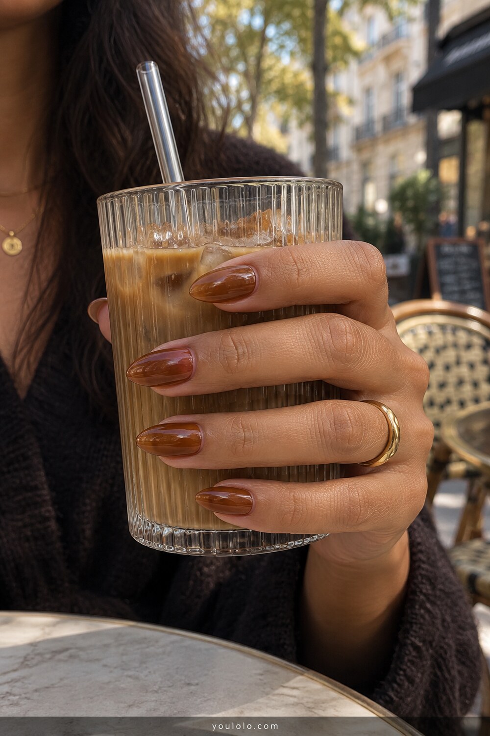 Translucent maple syrup jelly almond manicure