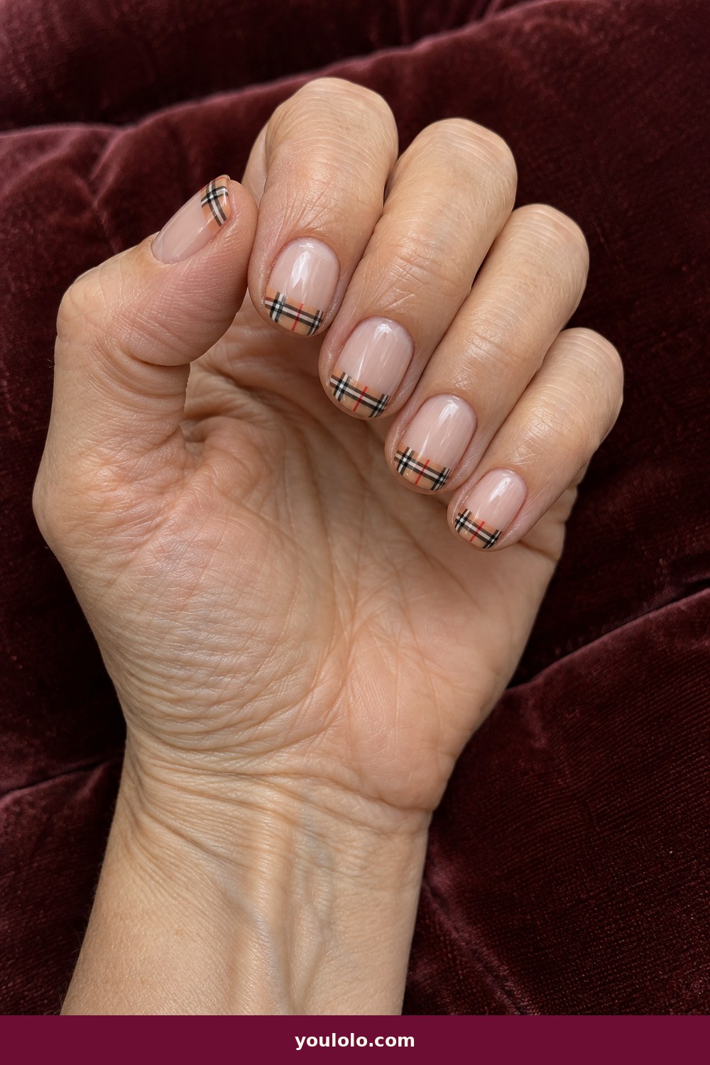 Burberry Nails idea 2: Micro Plaid French