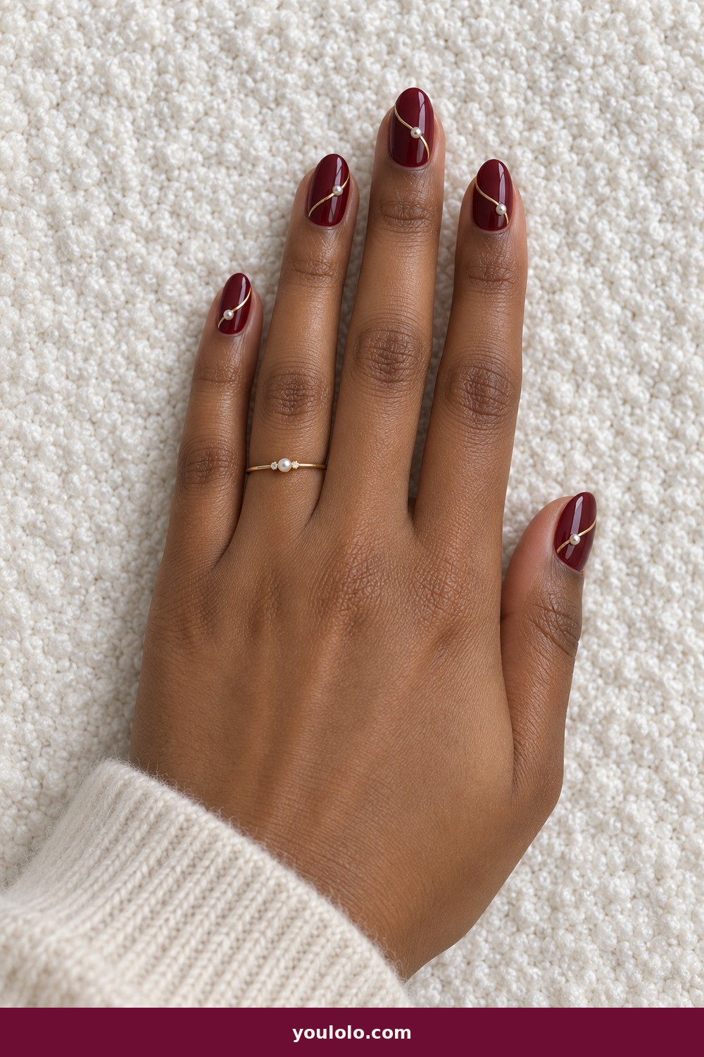 Pearl and Burgundy Bands — Bangle Nails idea 2