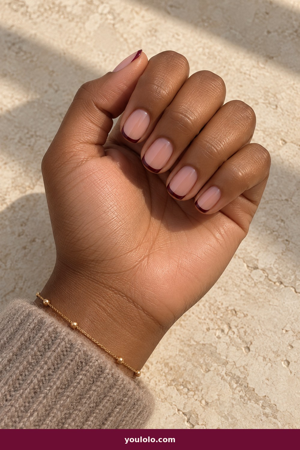 Burgundy Micro French — Short Red Nails idea 3