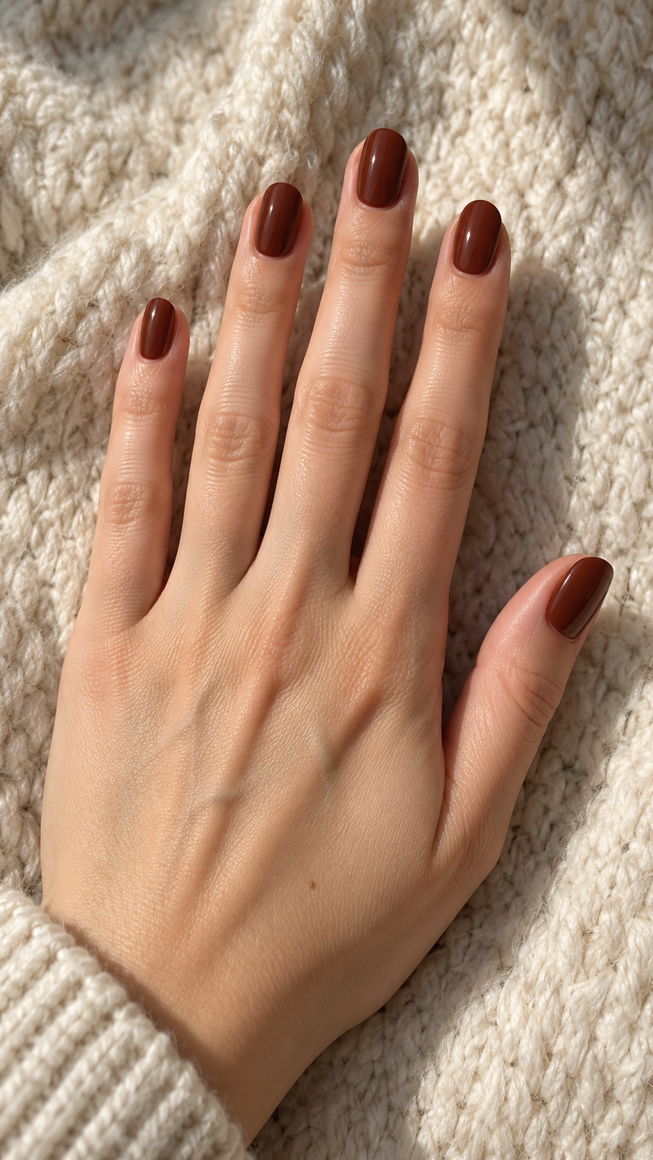 Chocolate Brown Nails idea 3: Chili Chocolate manicure on a realistic feminine hand