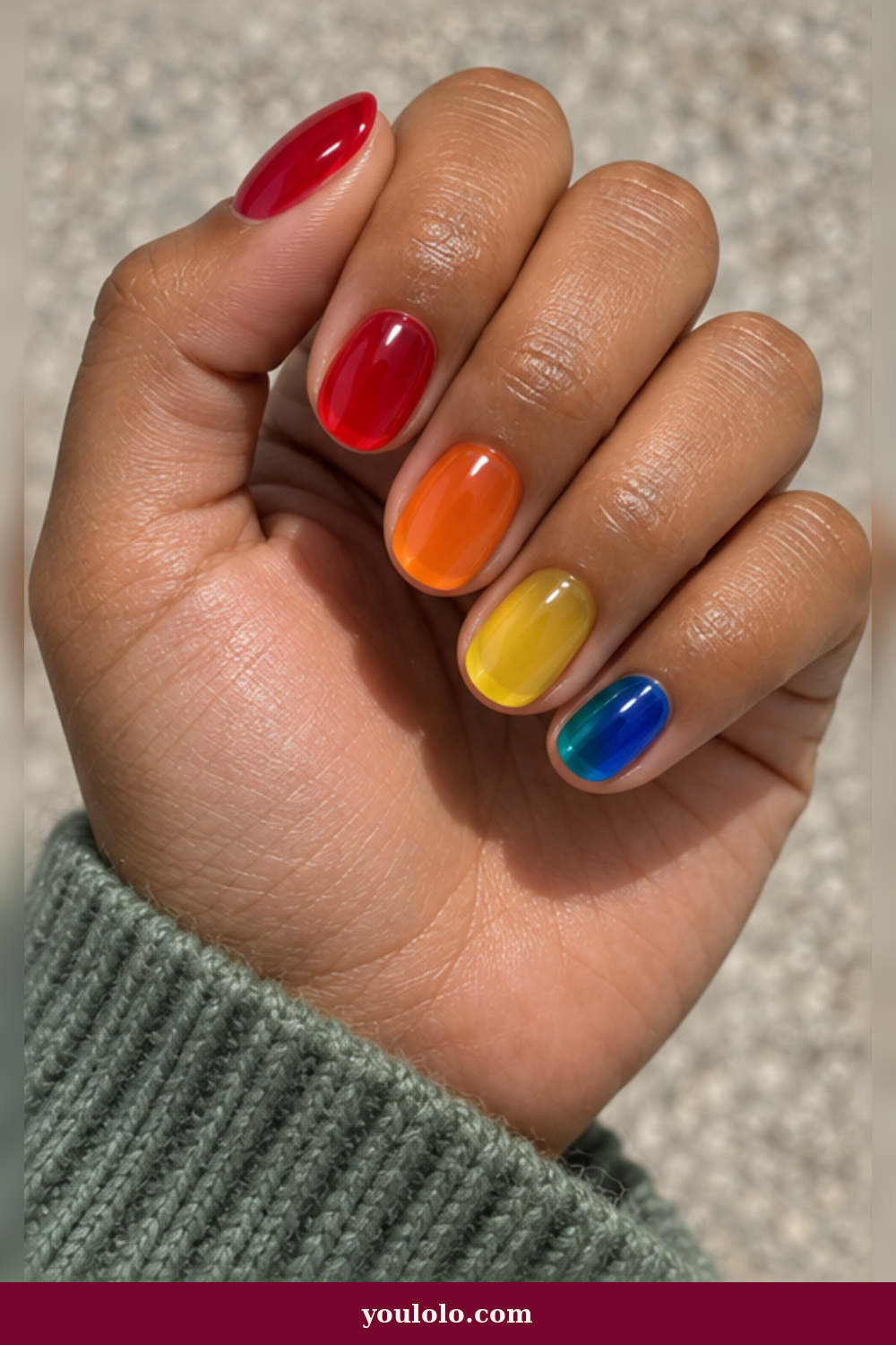 Glossy Jelly Skittle Rainbow Nails idea