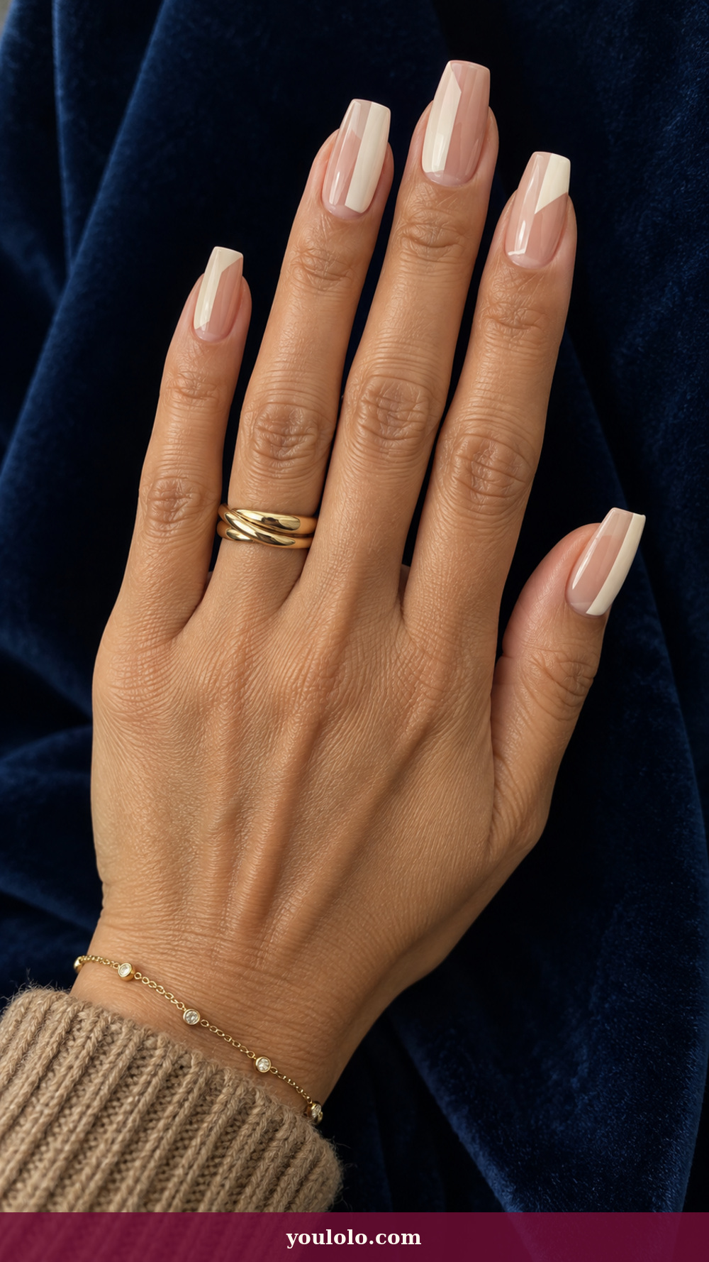 Long Square Nails idea 3: Ivory Lacquer Panels on a realistic feminine hand