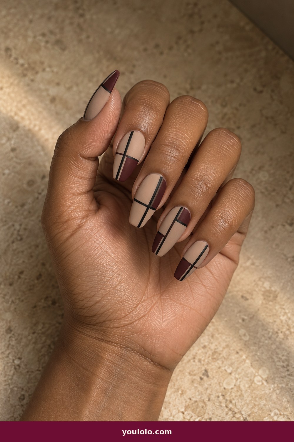 Burberry Nails idea 3: Matte Trench Panels