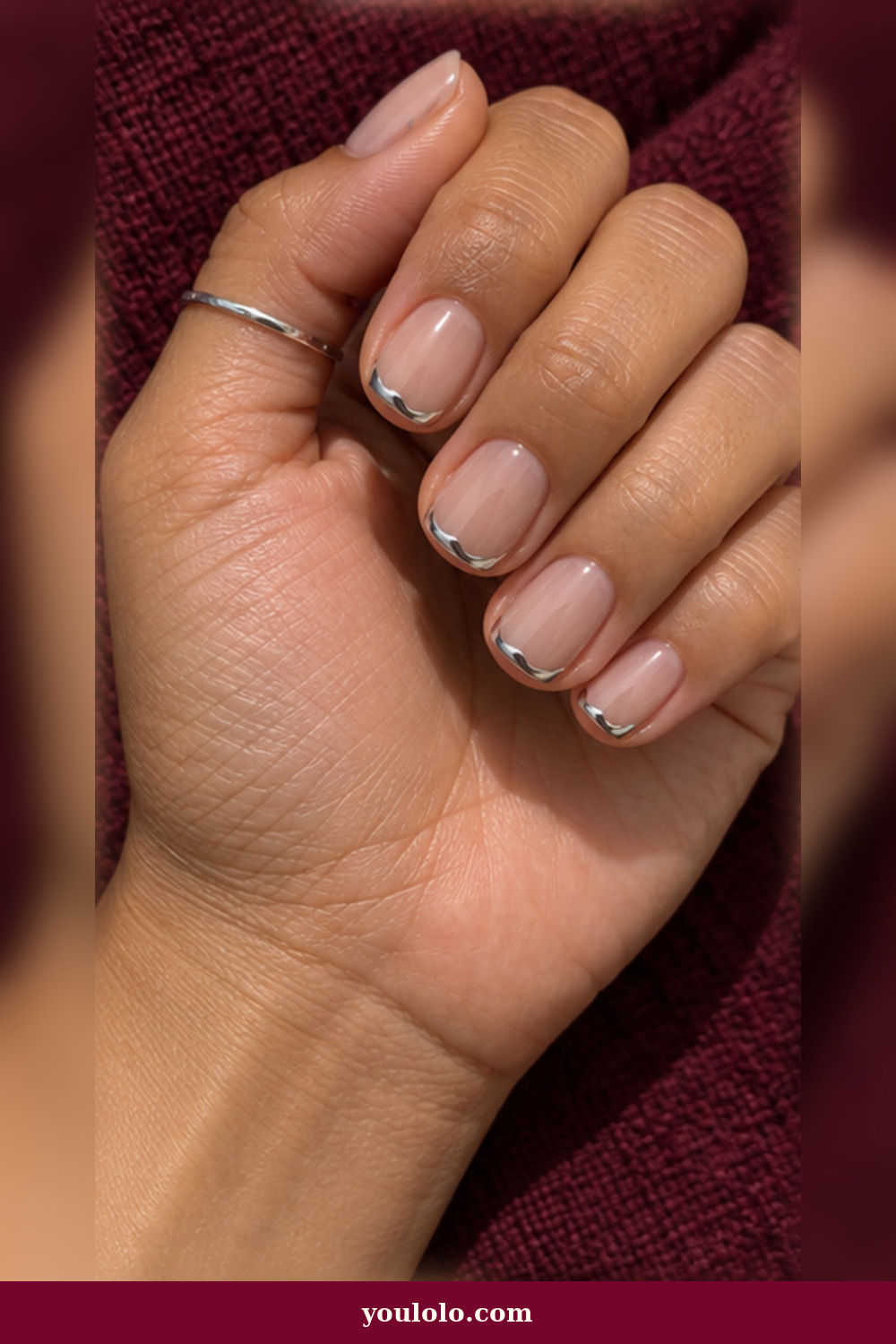 Festival Nails idea 3: molten silver micro French manicure