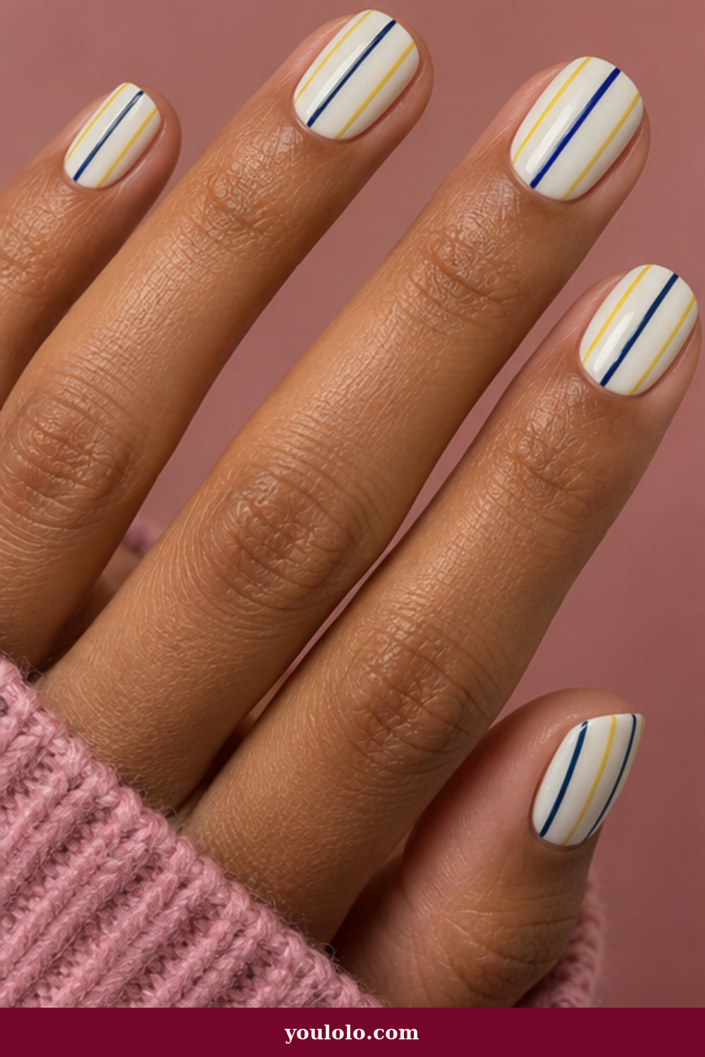 Simple Funky Nails idea 3: Navy Butter Pinstripes