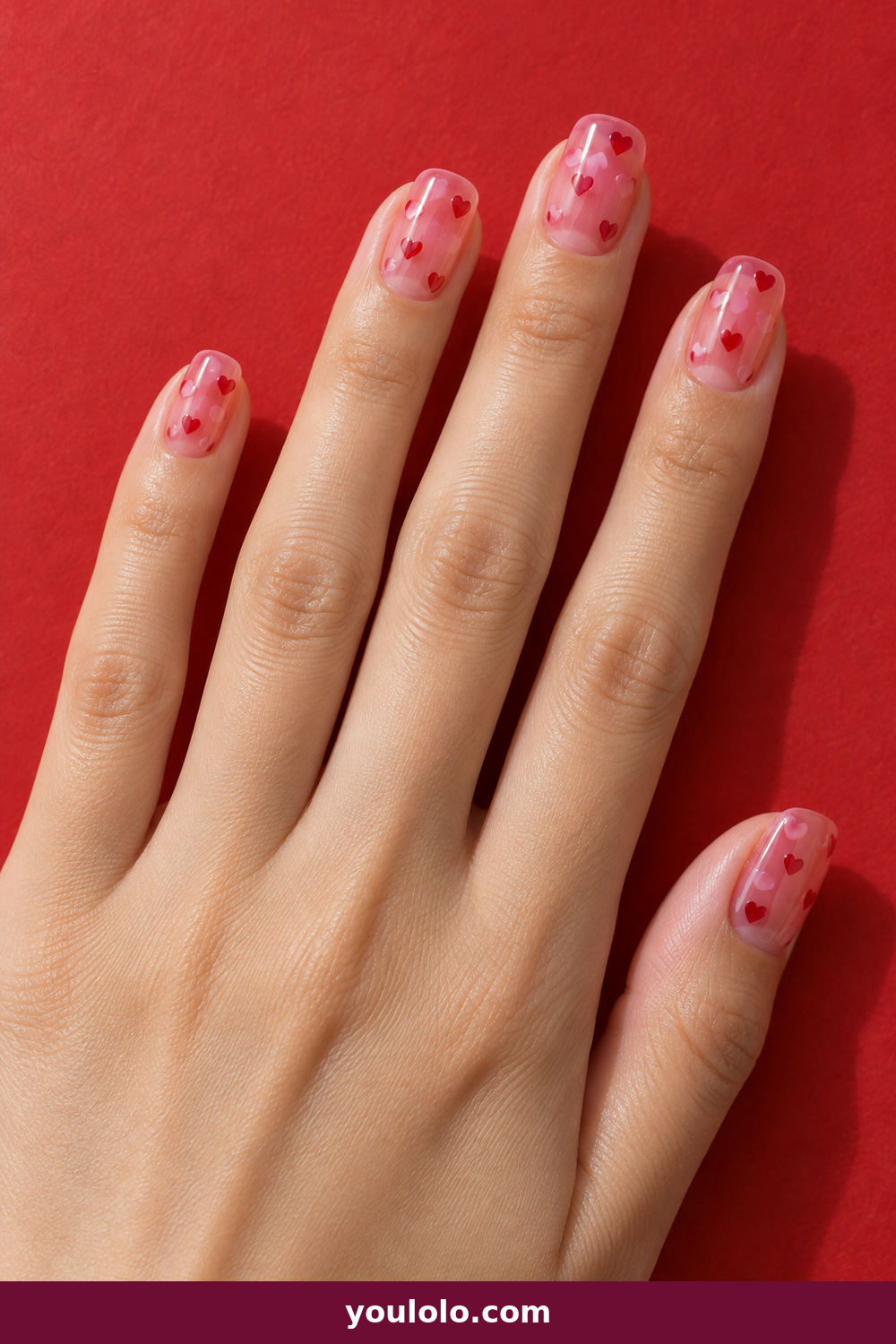 Valentines Nails Designs idea 3: Pink Jelly Hearts