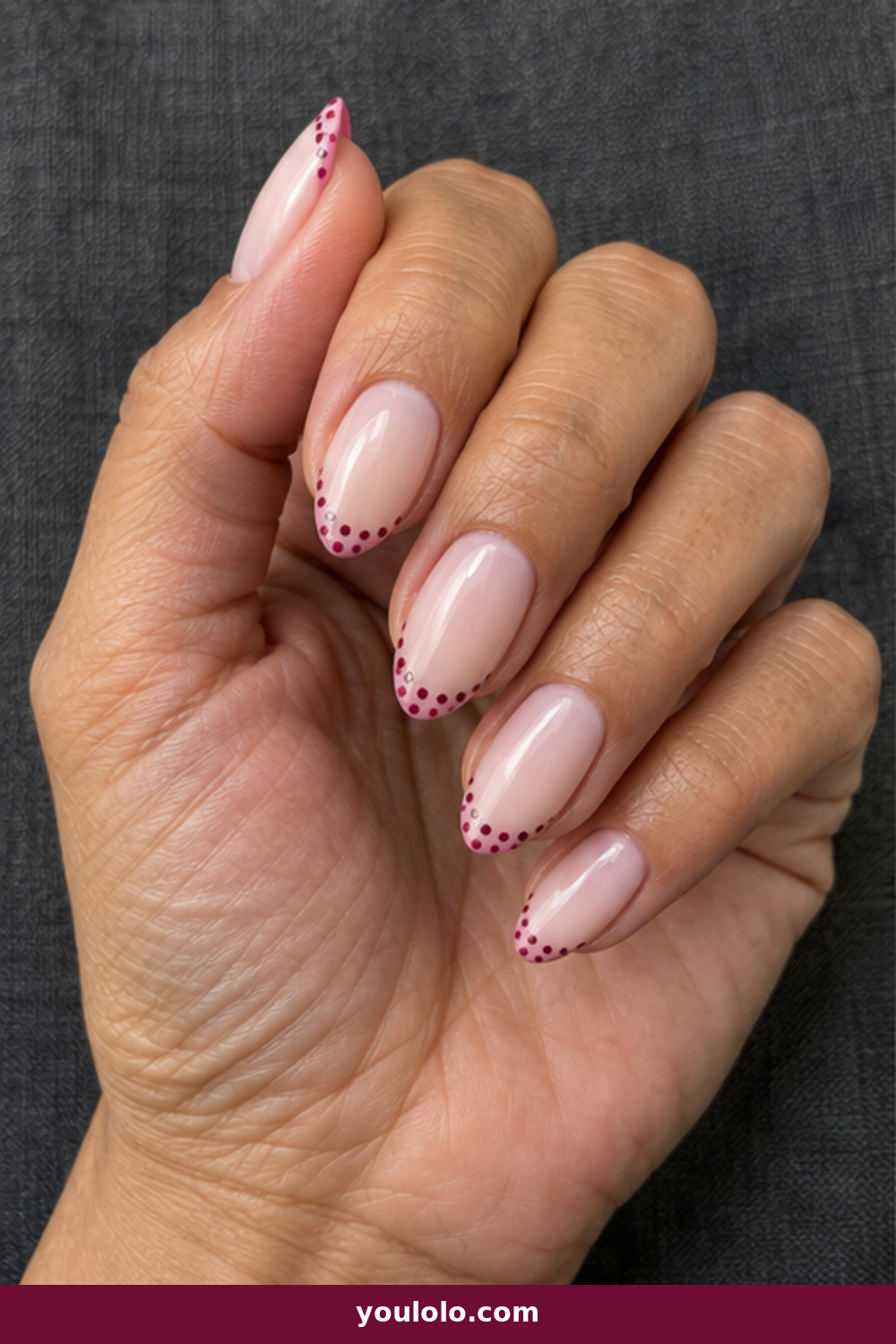 Pink Polka Dot Nails idea 3: Raspberry Dotted Micro French