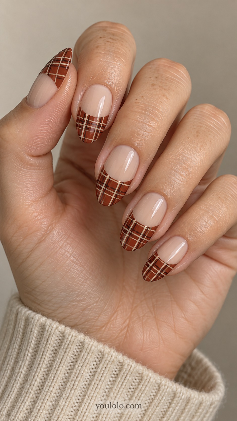 fall plaid nails — Rust Plaid Tips