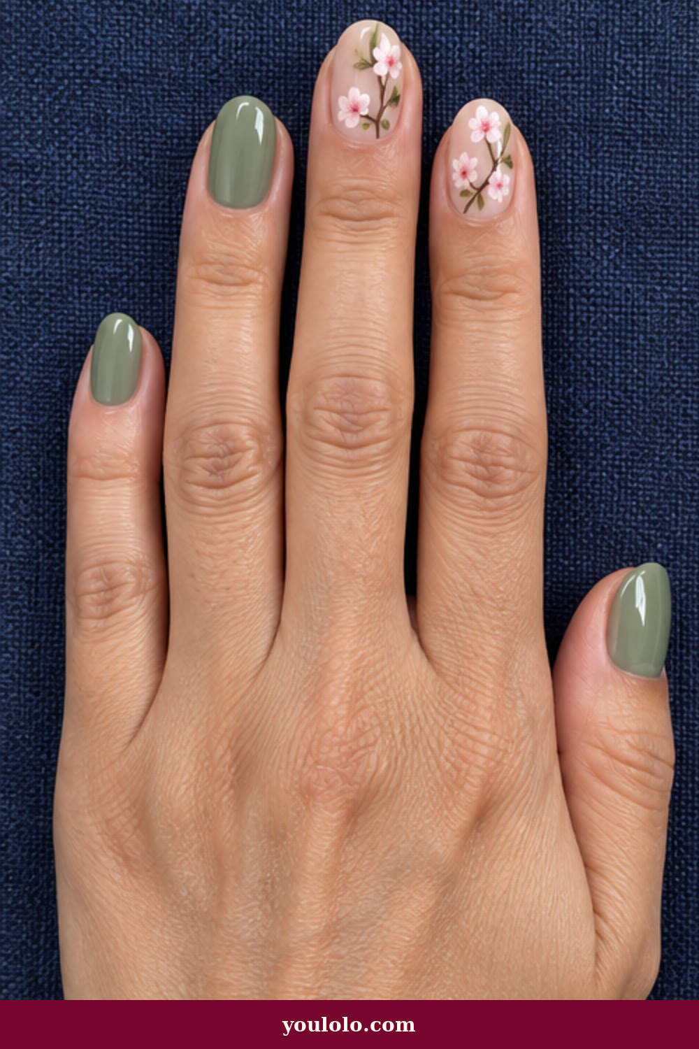 Sage and Sakura Accents Cherry Blossom Nails idea