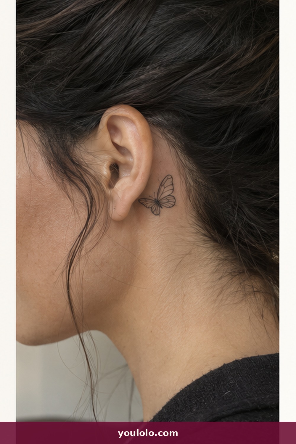 Tiny Outline Butterfly — idea 3 from Behind the Ear Tattoos for Women