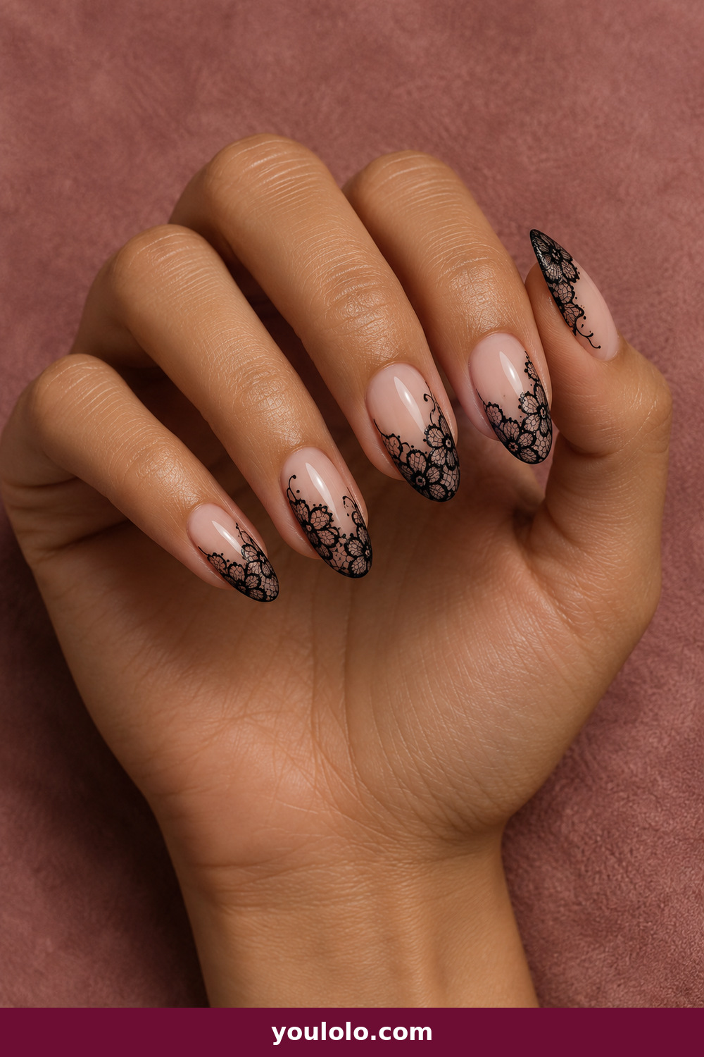 Valentines Nails Designs idea 4: Black Lace Veil