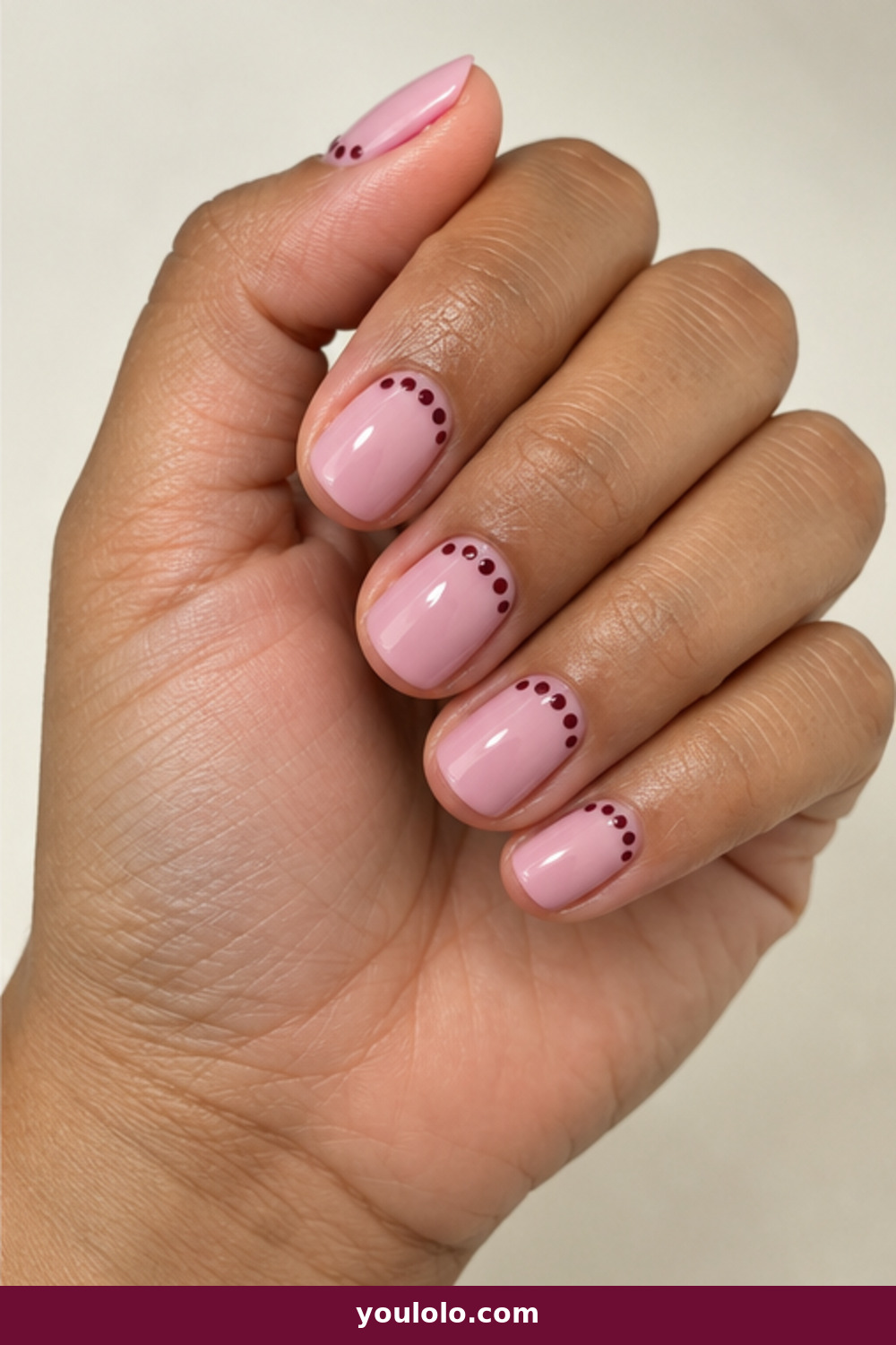 Pink Polka Dot Nails idea 4: Burgundy Dot Cuticle Cuffs