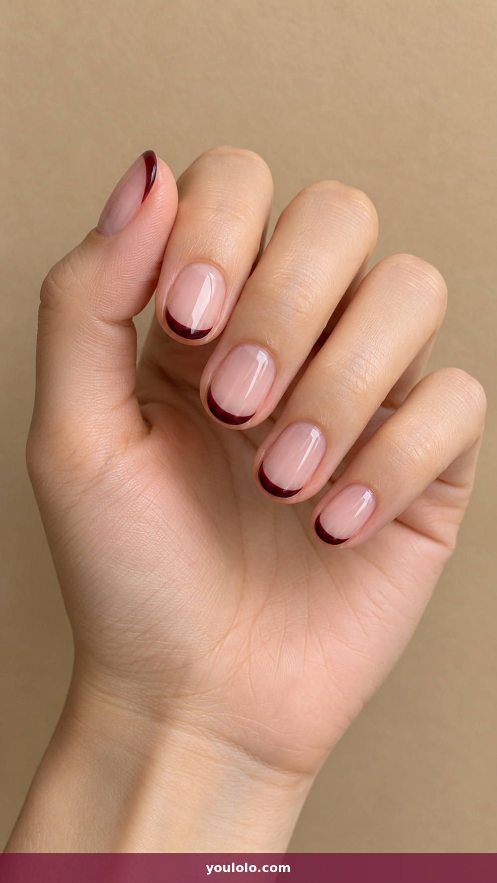 Short Oval Nails idea 4: Dark Cherry Micro-French in a realistic fall manicure