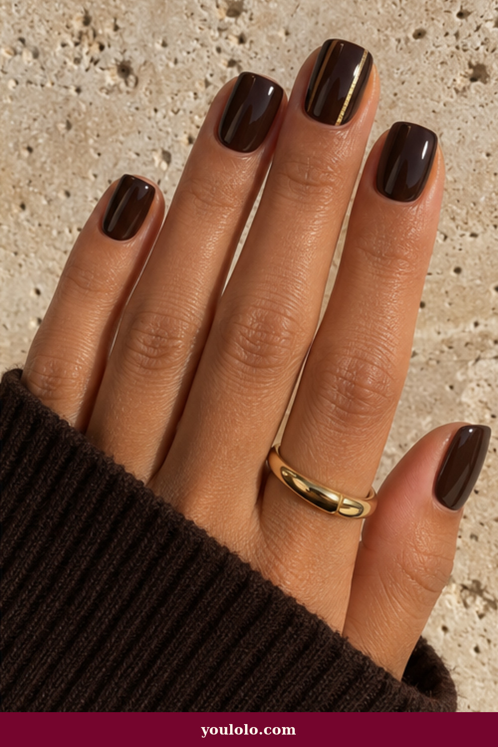Luxury Nails idea 4: Espresso Gold Side Line