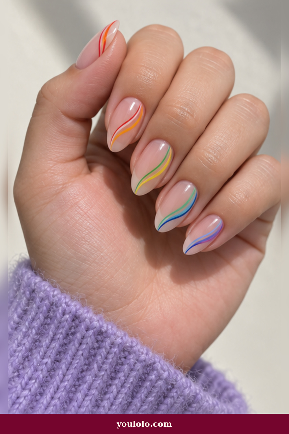 Fine Rainbow Ribbon Lines Rainbow Nails idea