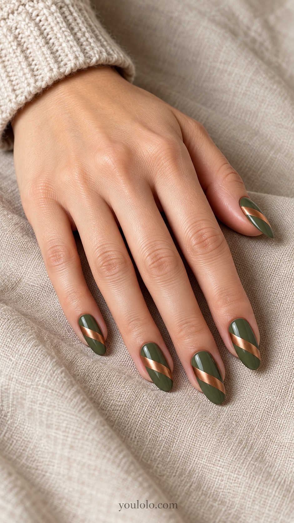 copper chrome nails — Olive Metallic Diagonal