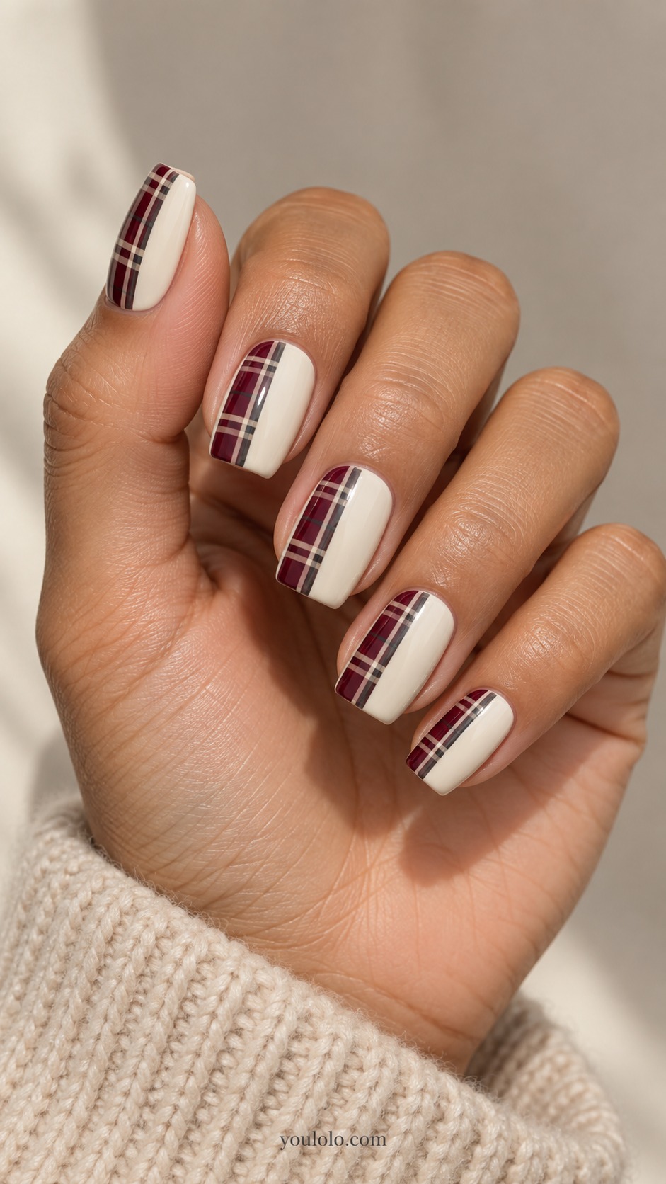 fall plaid nails — Oxblood Scarf Panel