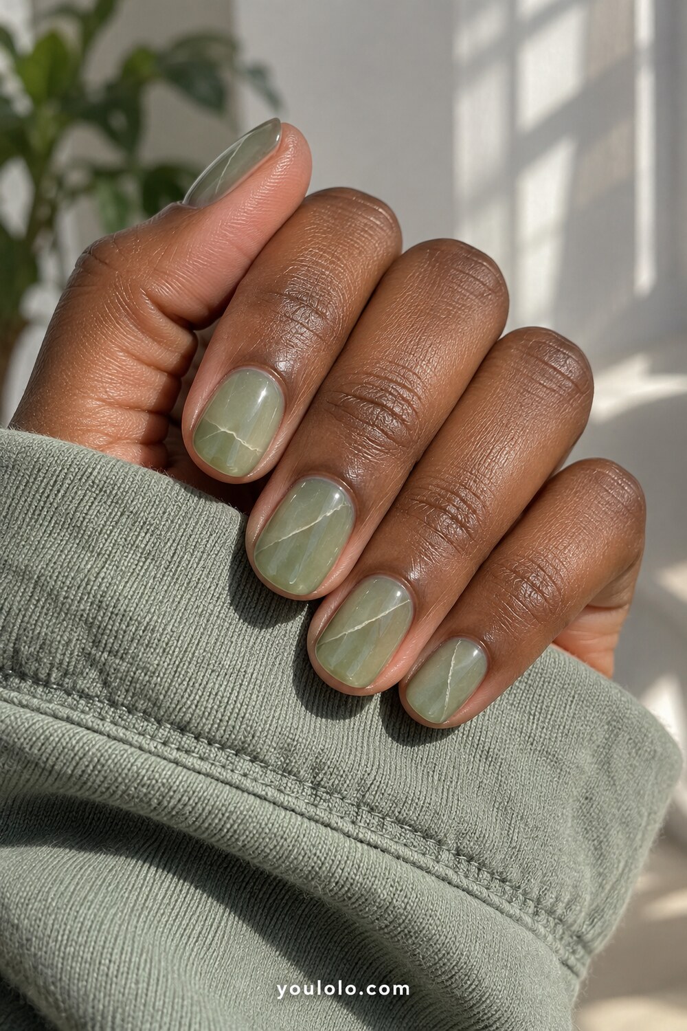 Seafoam magnetic cat eye manicure with a soft jade glow