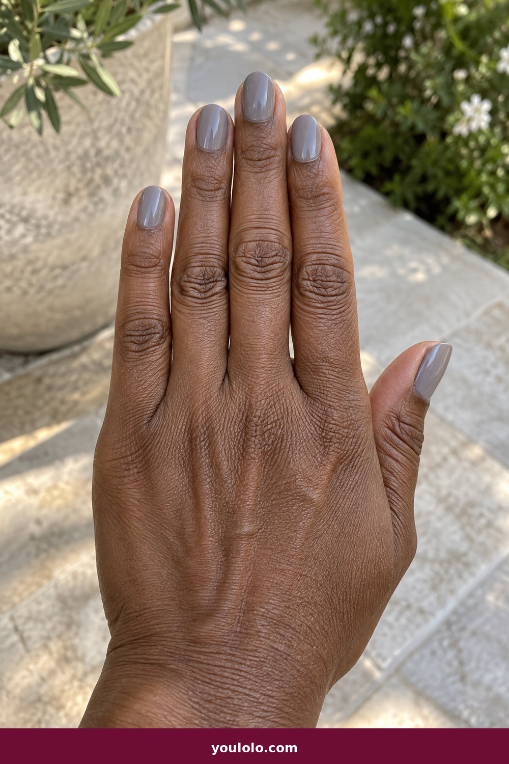 Work Nails idea 4: Stone Grey Satin, short oval cool stone-grey manicure with a soft satin sheen