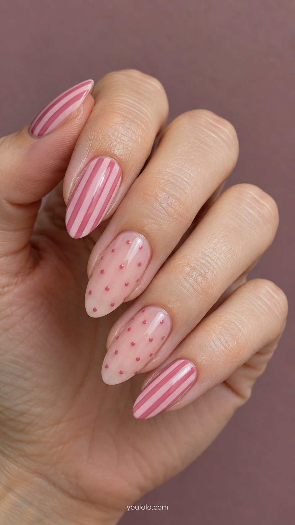 Tiny rose dots on a sheer background manicure