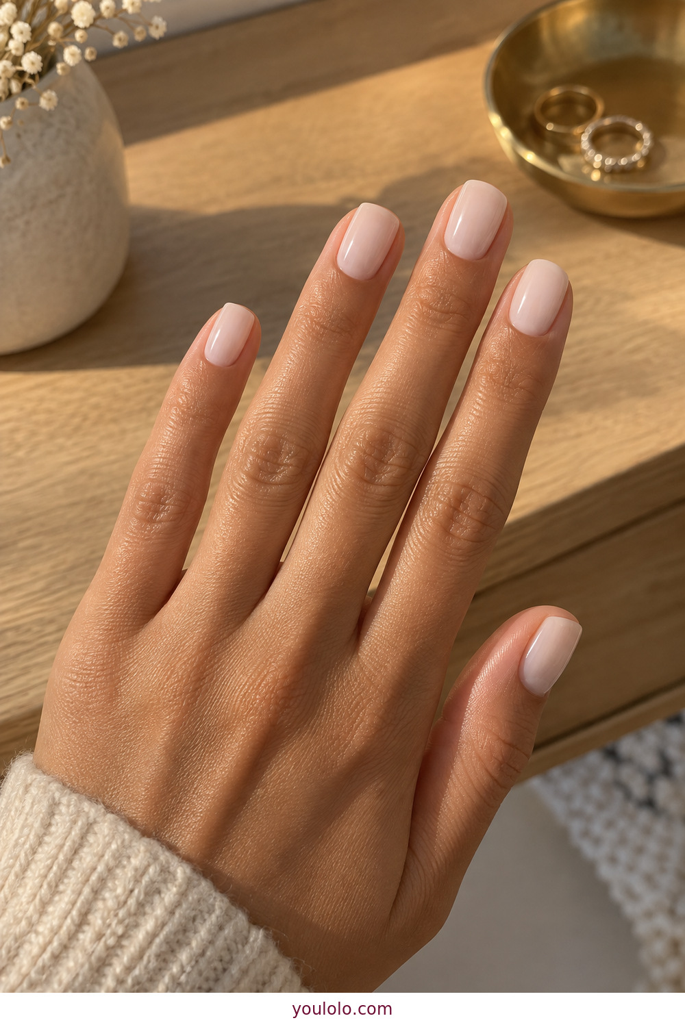 Warm ivory Nails Milky White manicure on squoval nails