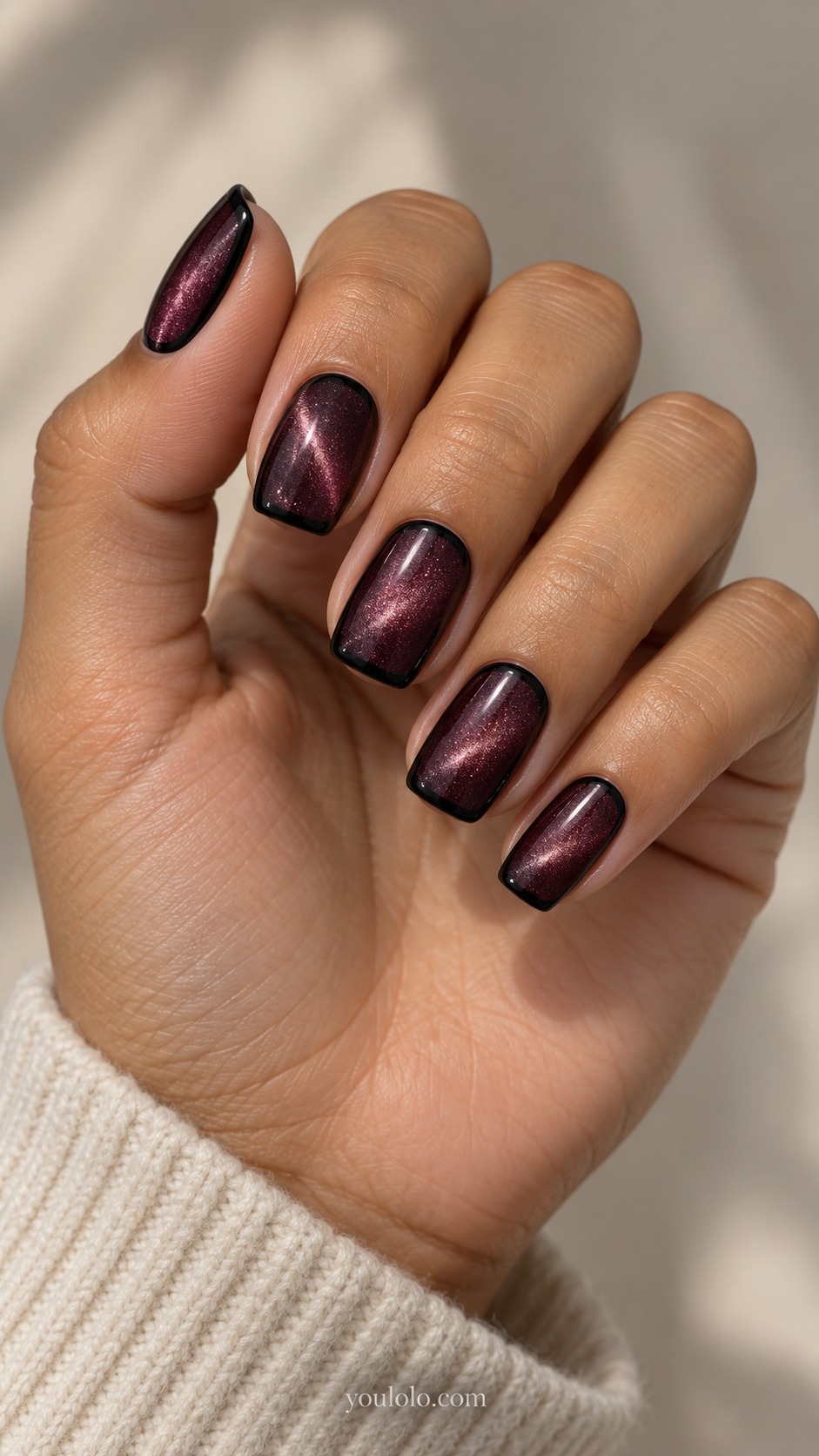 plum cat eye nails — Black-Edged Plum Velvet