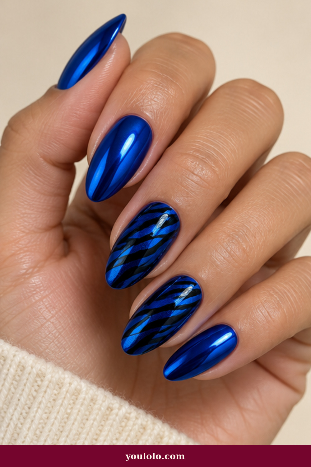 Zebra Print Nails idea 5: Cobalt Chrome Zebra