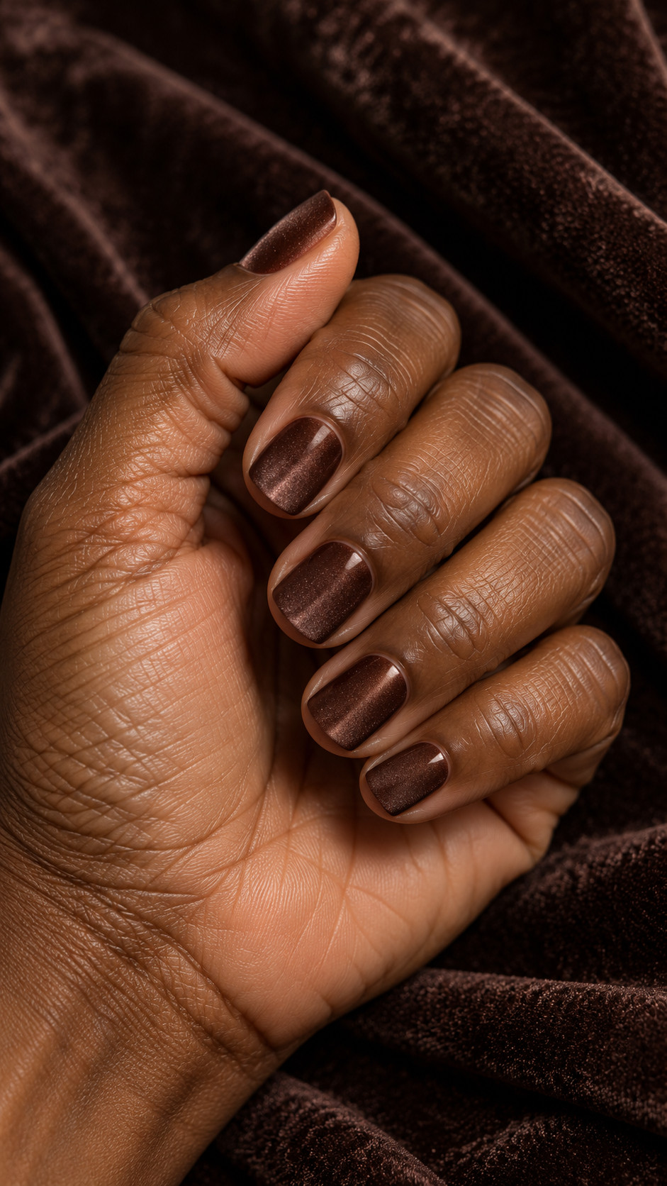 Velvet Nails idea 5: Cocoa Velvet manicure on a realistic feminine hand