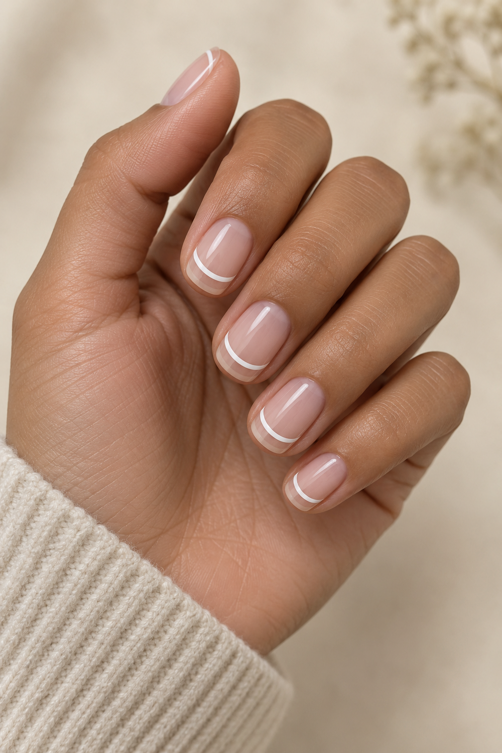 Minimal floating French tip nails with negative space