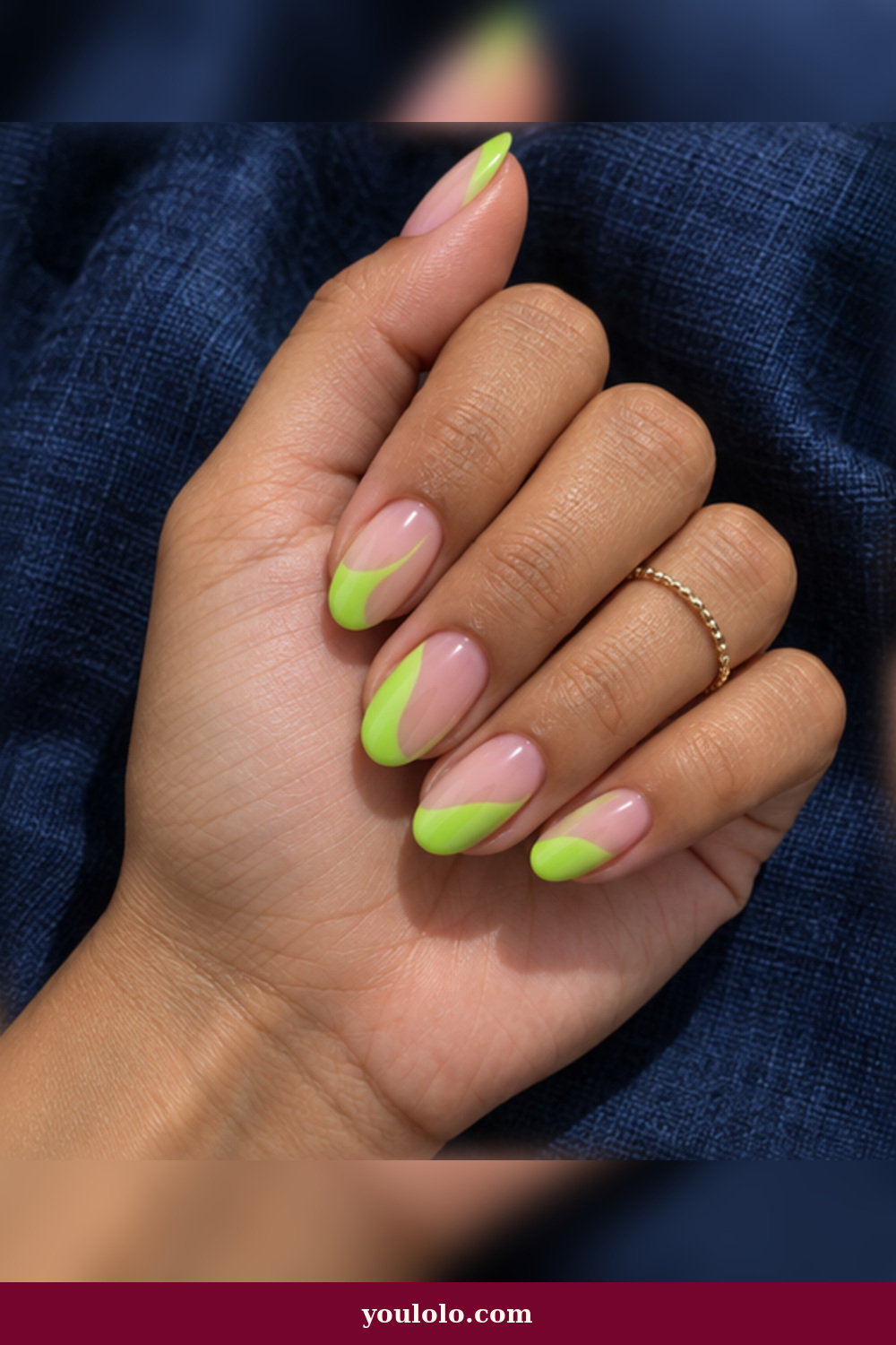 Festival Nails idea 5: neon lime negative-space curves