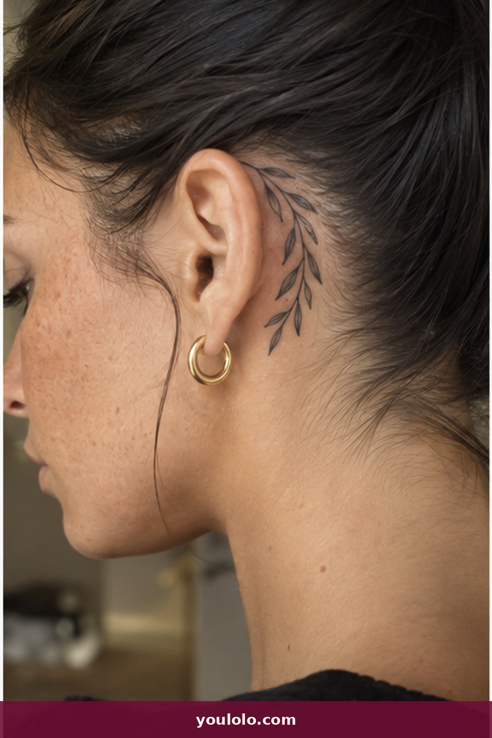 Olive Leaves Along the Hairline — idea 5 from Behind the Ear Tattoos for Women