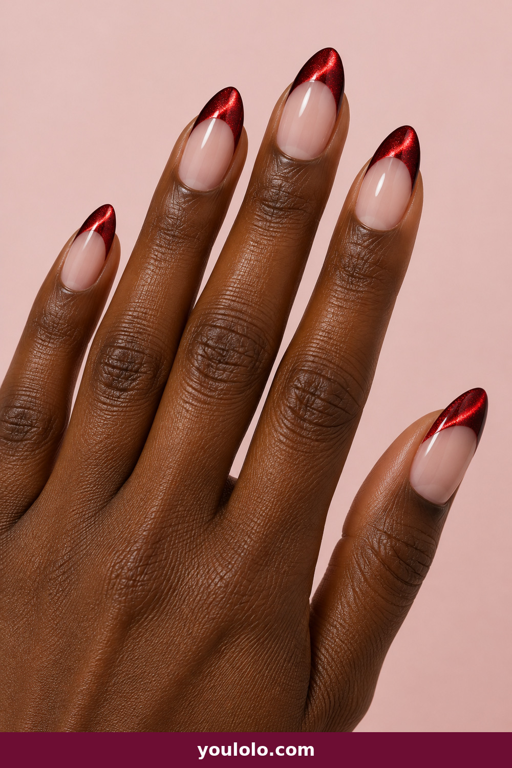 Valentines Nails Designs idea 5: Red Cat-Eye Tips