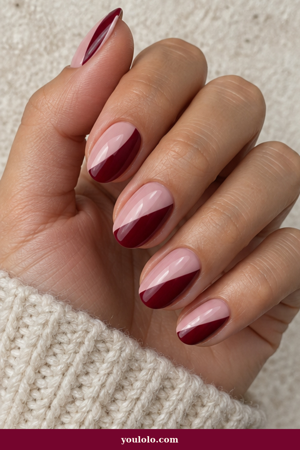 Simple Funky Nails idea 5: Rose Oxblood Diagonals