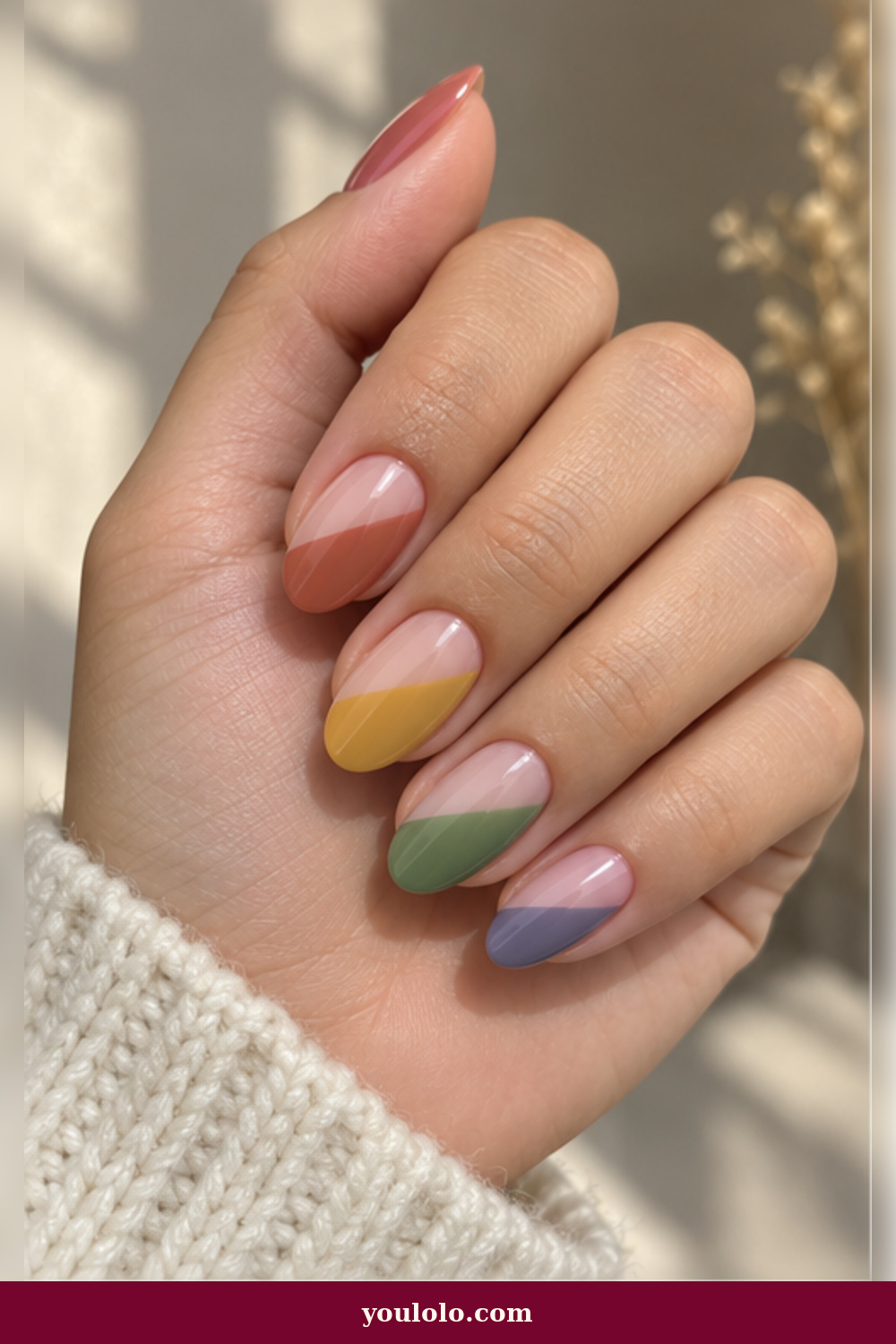 Smoked Diagonal Color Blocks Rainbow Nails idea